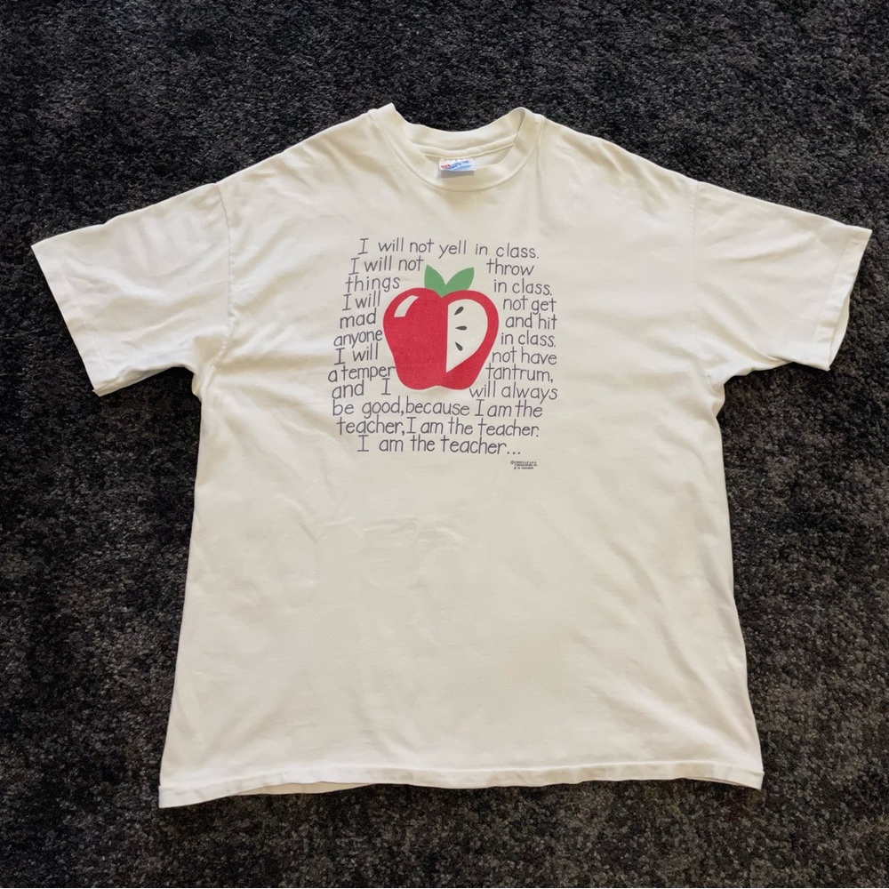 Vintage 90’s Teacher T-Shirt Size XL White Single Stitch Hanes Beefy Made In USA